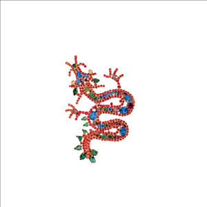 Large Rhinestone Jeweled Dragon Brooch Blue Red Green Amethyst Gold Tone